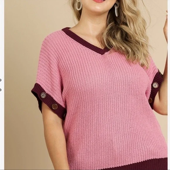 Umgee Plus Size Detachable Sleeve V-Neck Sweater - Picture 5 of 16